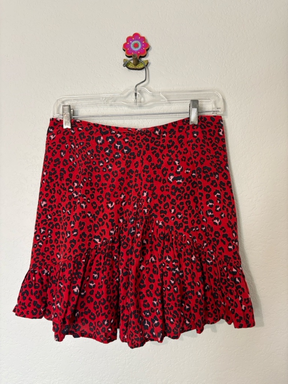 Lovers + Friends Lena Red Leopard Print Ruffle Mini Skirt S